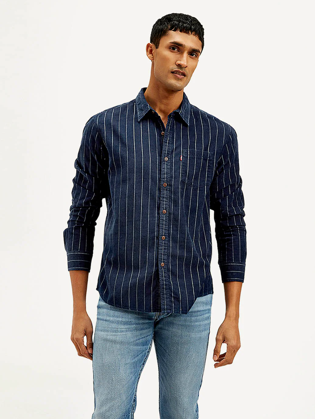 Men's Striped Slim Fit Corduroy Shirt - Image 4
