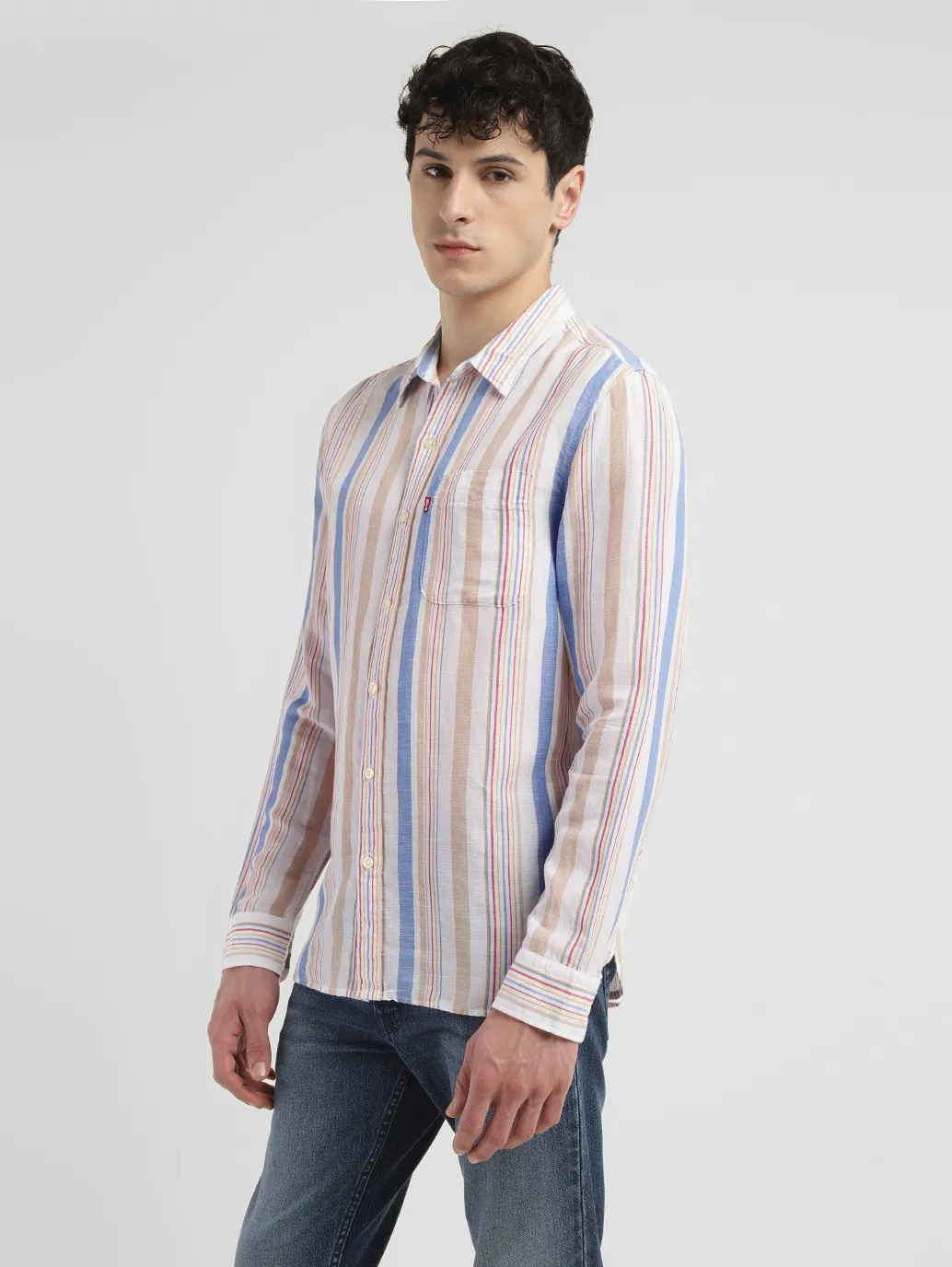 Men's Striped Slim Fit Linen Shirt - Image 4