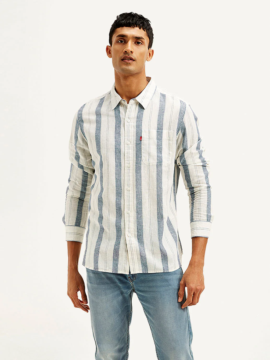 Men's Striped Slim Fit Linen Shirt