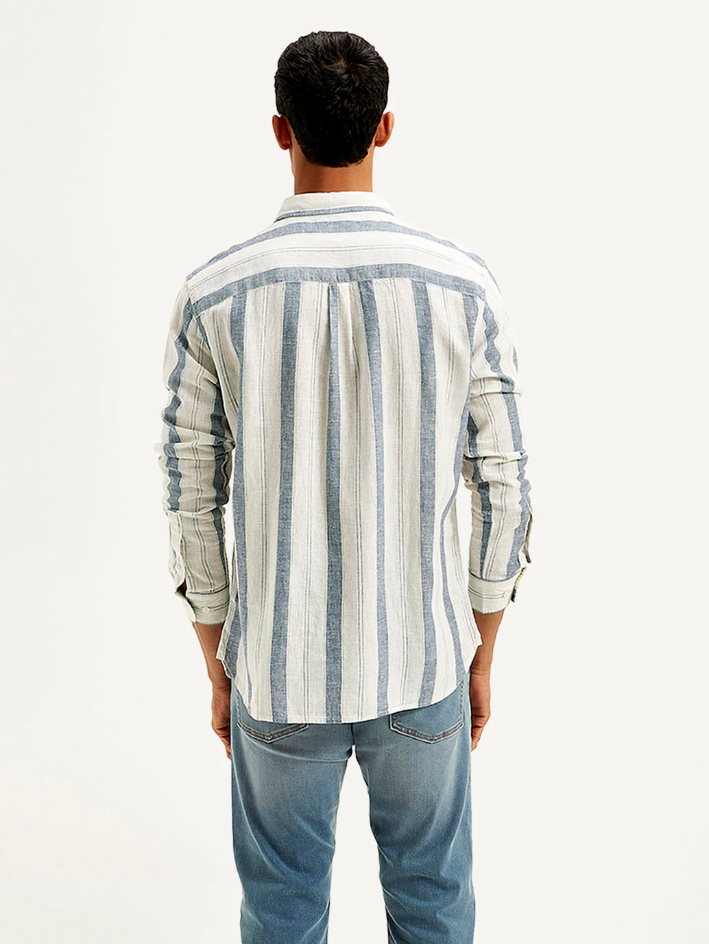 Men's Striped Slim Fit Linen Shirt - Image 2