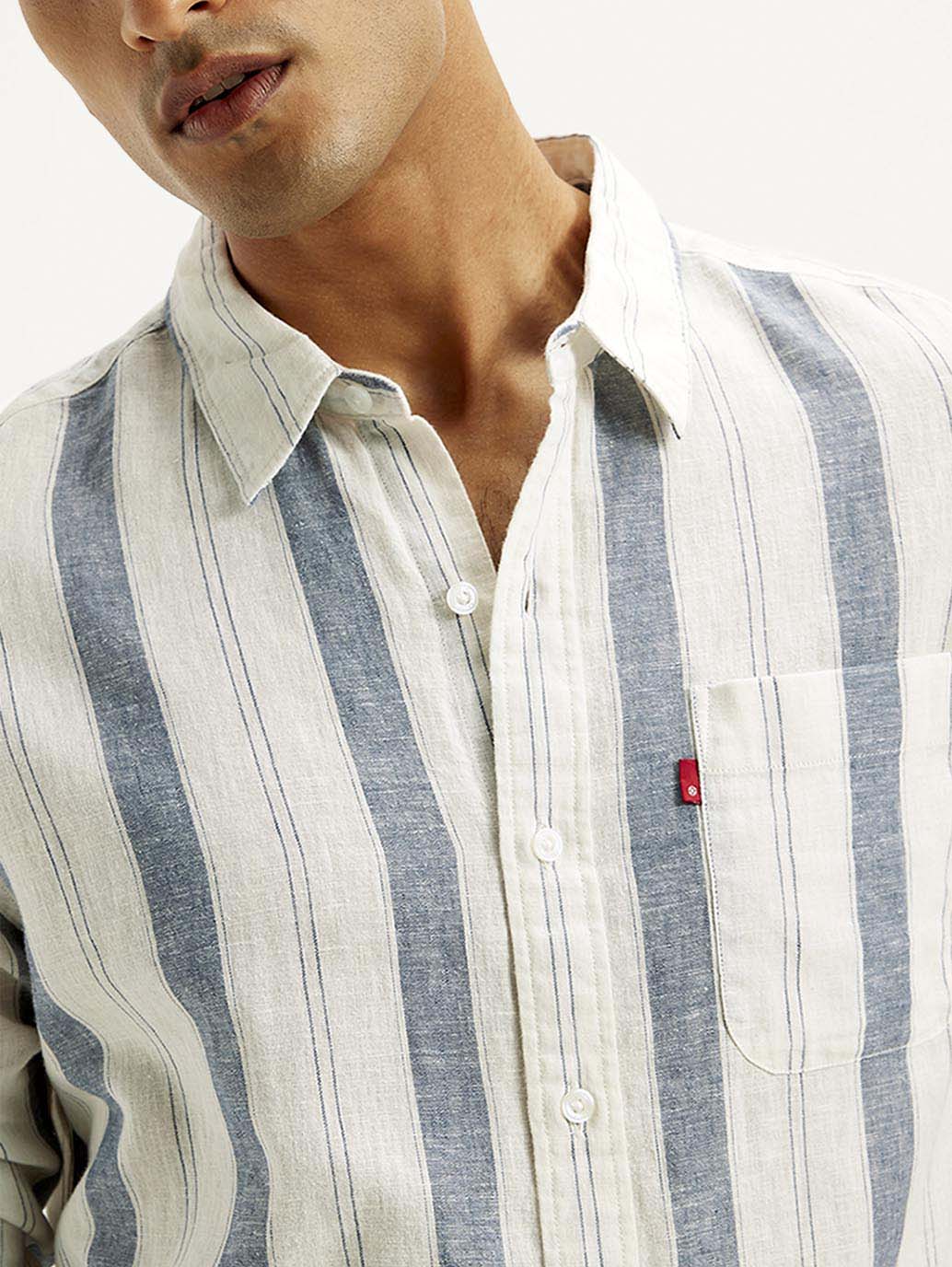 Men's Striped Slim Fit Linen Shirt - Image 3