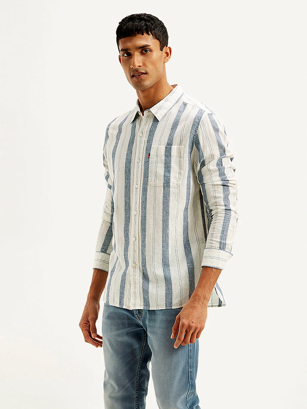 Men's Striped Slim Fit Linen Shirt - Image 5