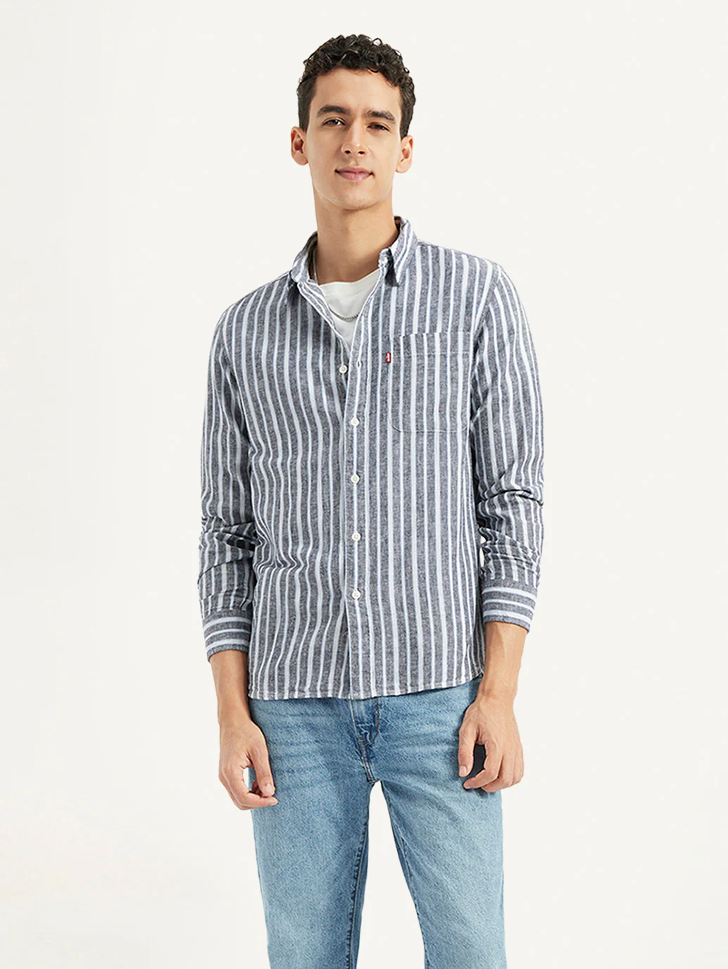 Men's Striped Slim Fit Linen Shirt - Image 2