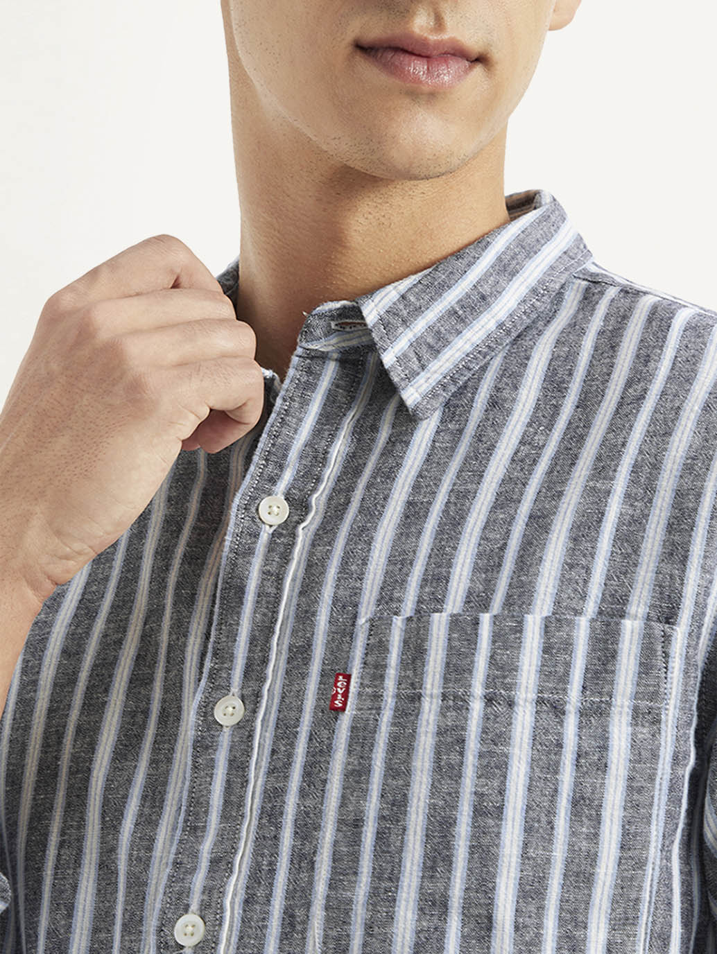 Men's Striped Slim Fit Linen Shirt - Image 4