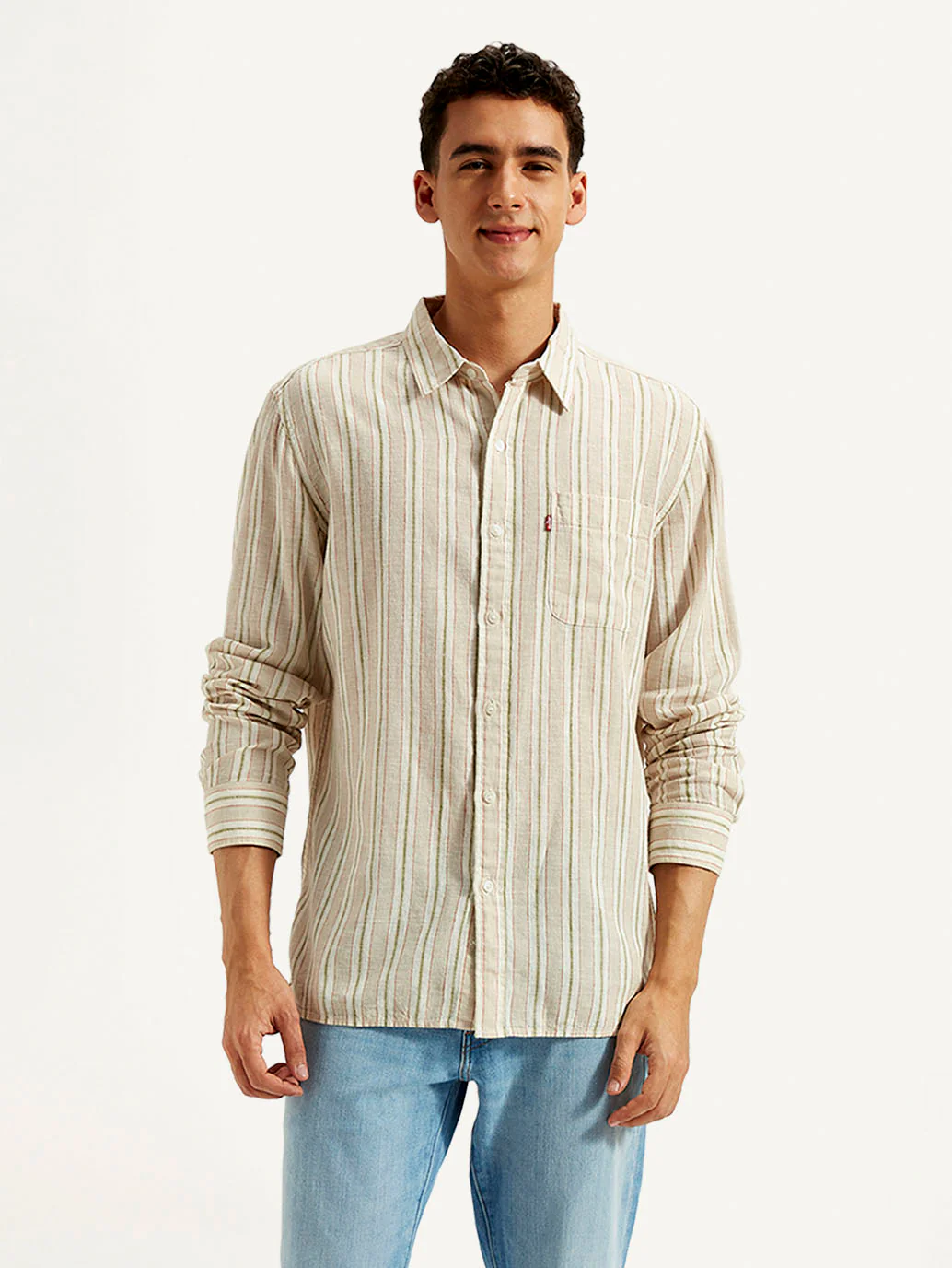 Men's Striped Slim Fit Linen Shirt - Image 2