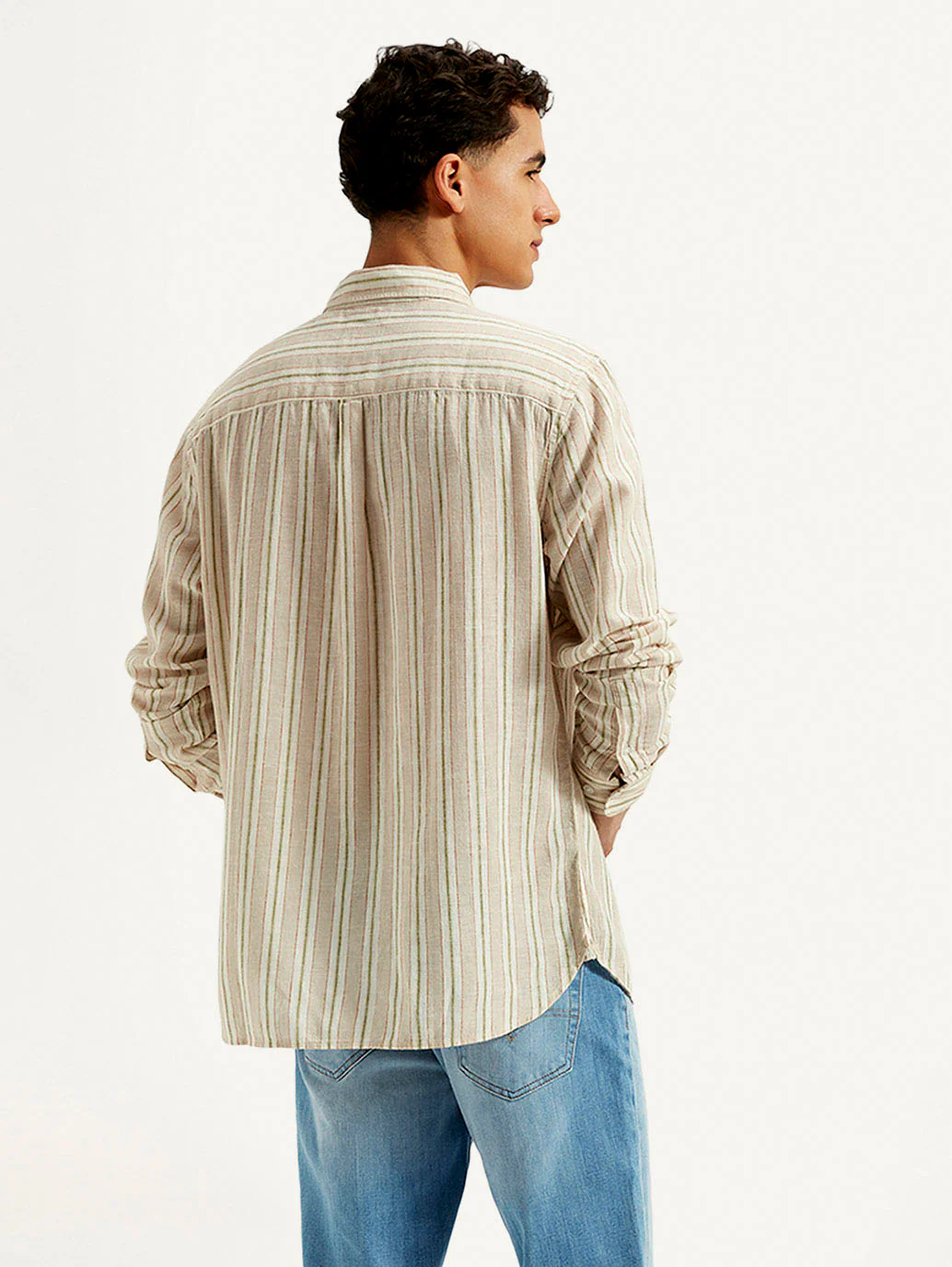 Men's Striped Slim Fit Linen Shirt - Image 3