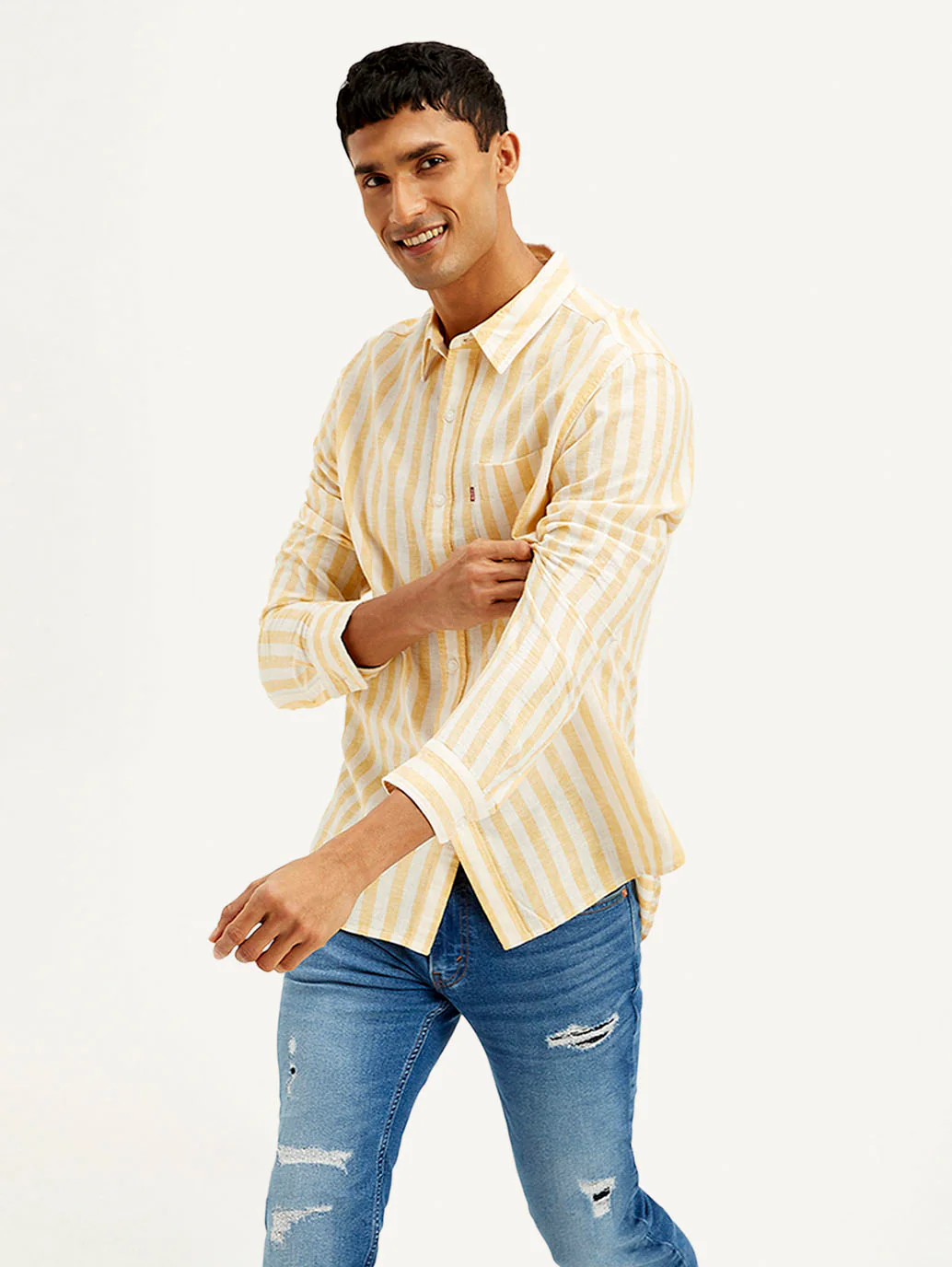 Men's Striped Slim Fit Linen Shirt