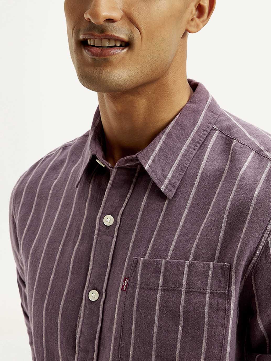 Men's Striped Slim Fit Linen Shirt - Image 4