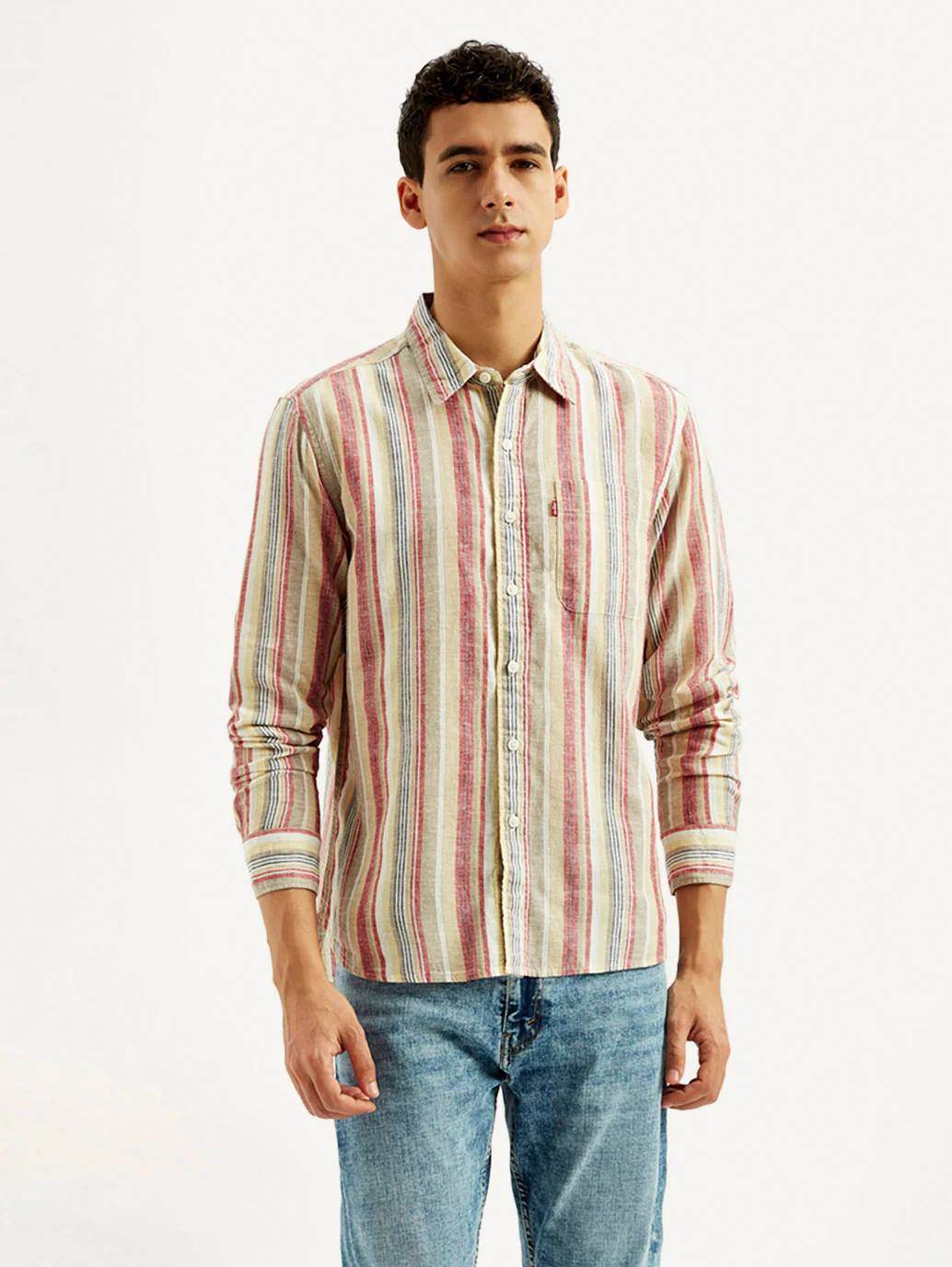 Men's Striped Slim Fit Linen Shirt - Image 2