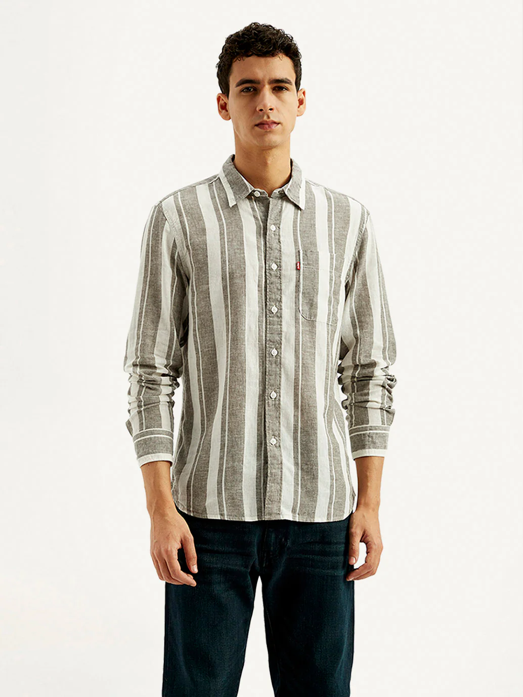 Men's Striped Slim Fit Linen Shirt - Image 2