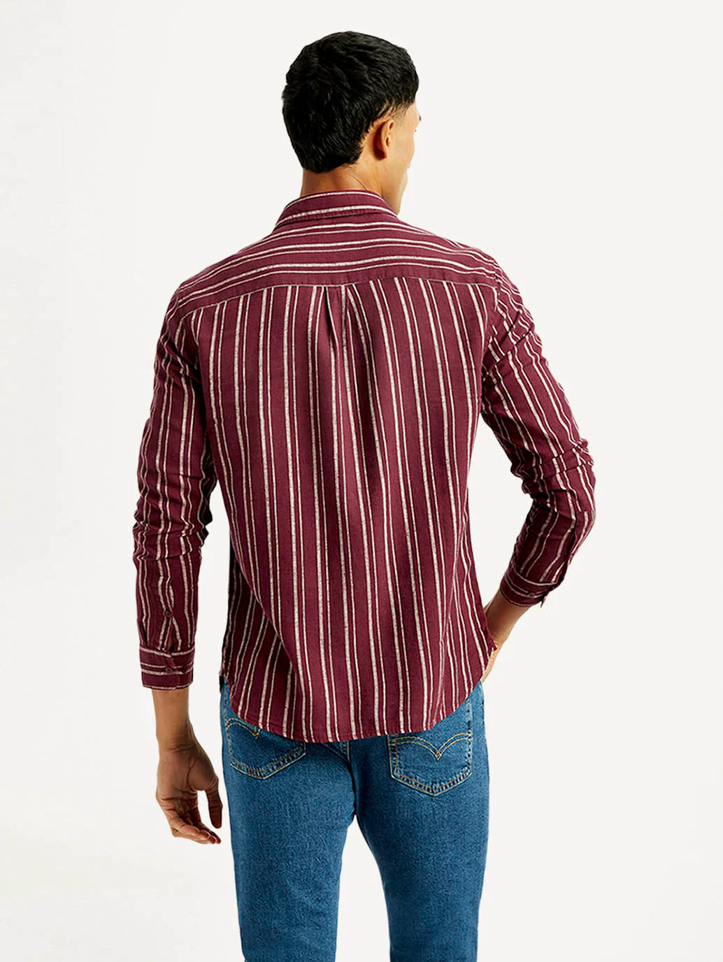 Men's Striped Slim Fit Linen Shirt - Image 2