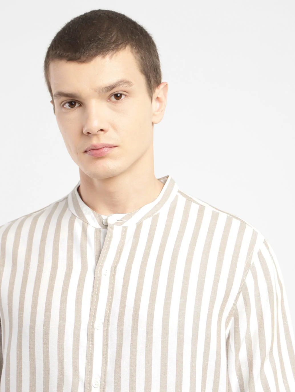 Men's Striped Band Neck Shirt - Image 5