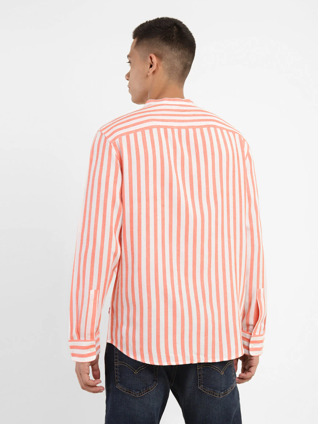 Men's Striped Band Neck Shirt - Image 3