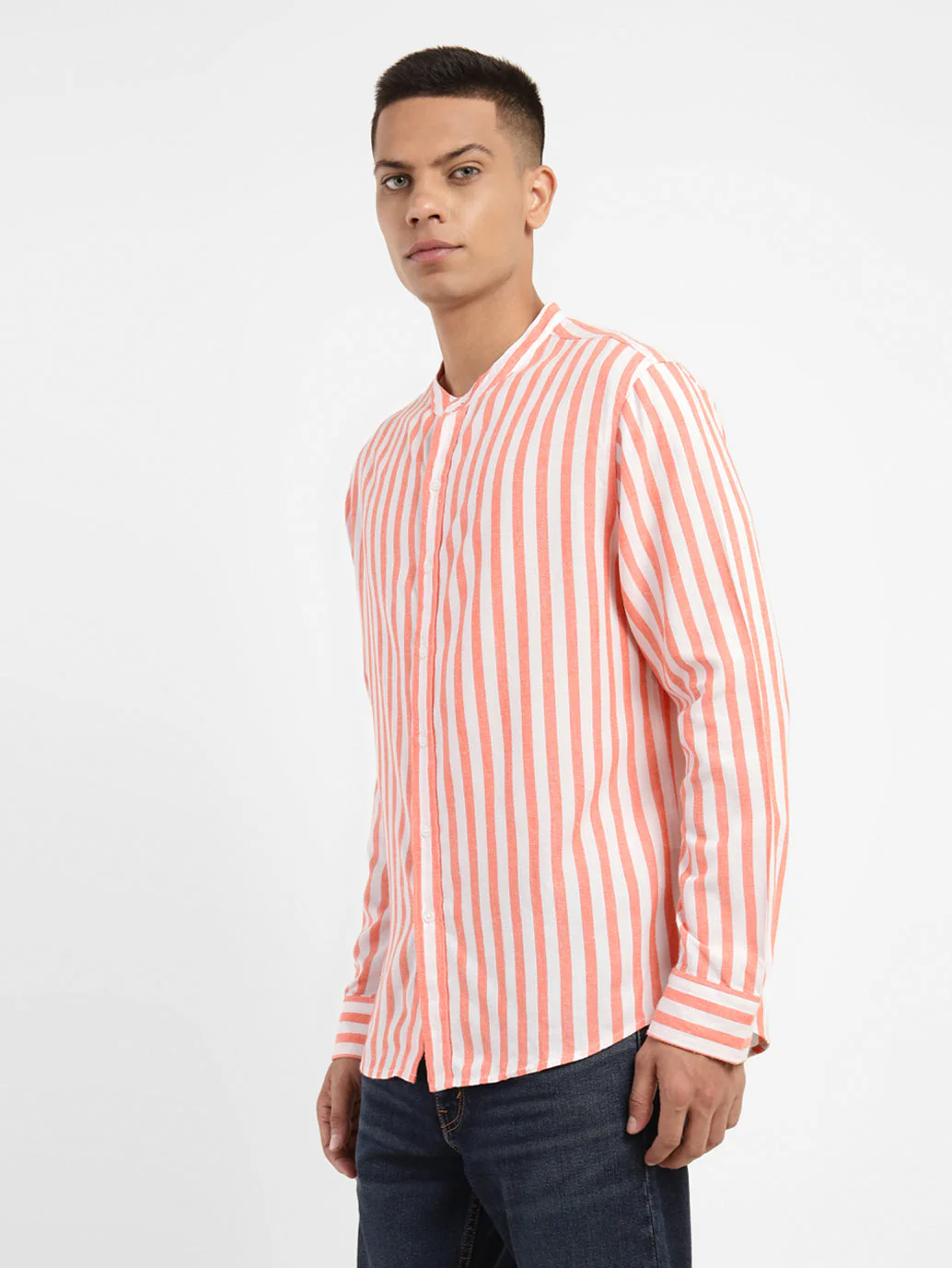 Men's Striped Band Neck Shirt - Image 4