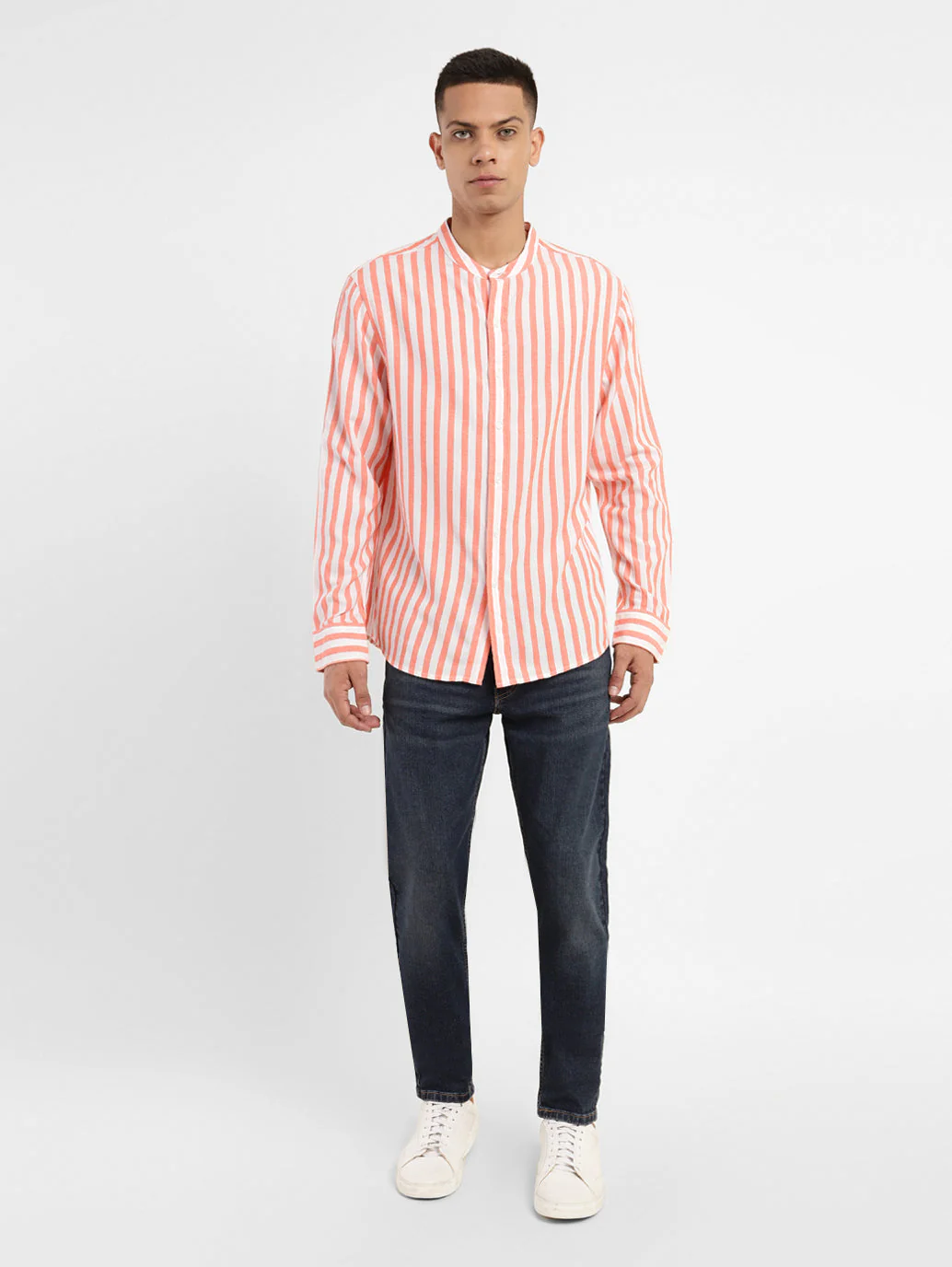 Men's Striped Band Neck Shirt - Image 6