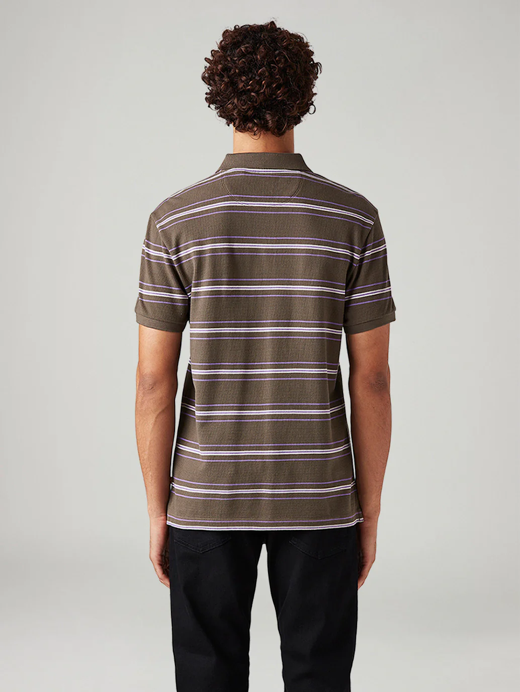 Men's Striped Slim Fit Textured Polo T-shirt - Image 3