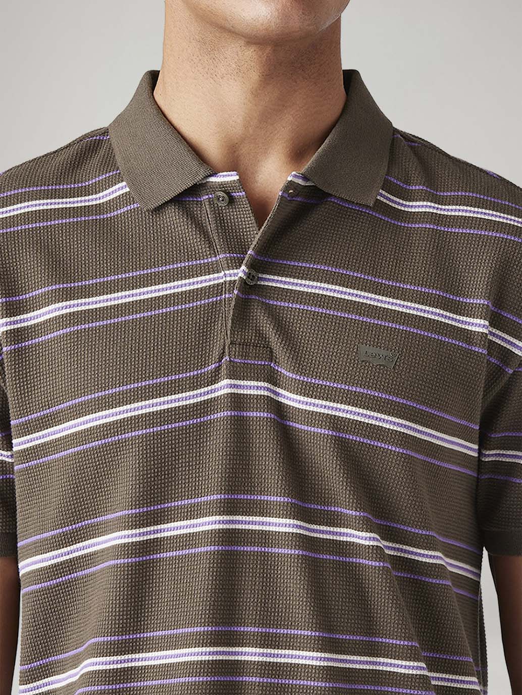 Men's Striped Slim Fit Textured Polo T-shirt - Image 4