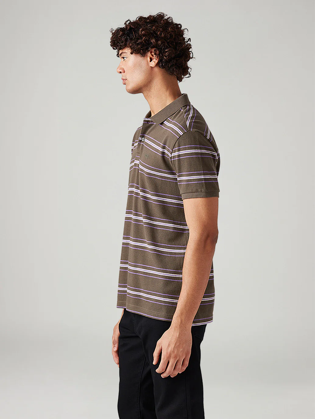 Men's Striped Slim Fit Textured Polo T-shirt - Image 5