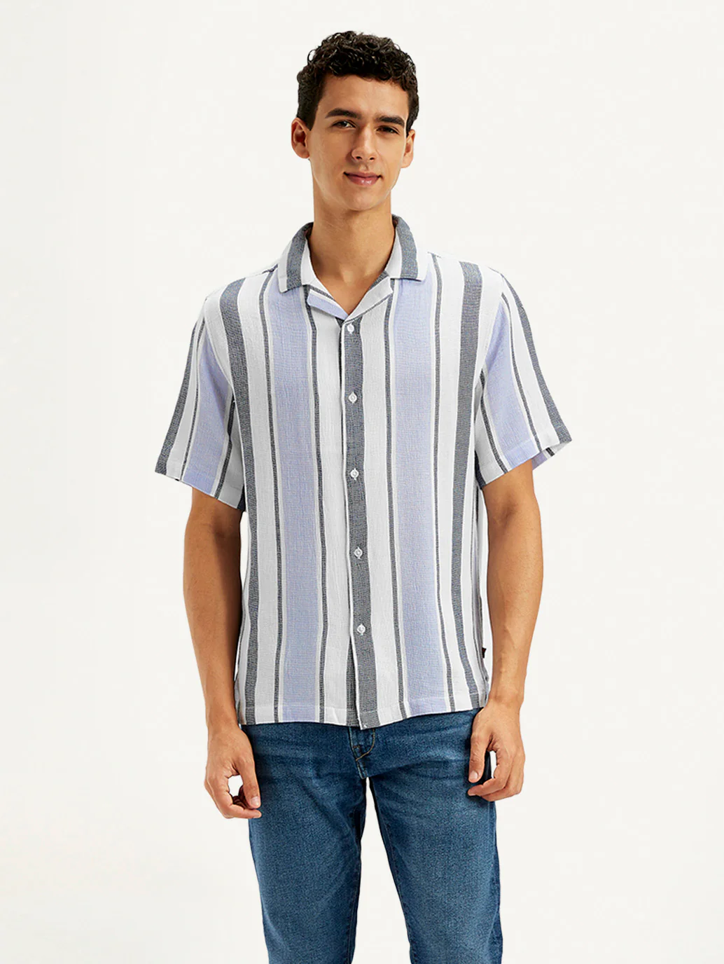 Men's Striped Spread Collar Shirt - Image 2