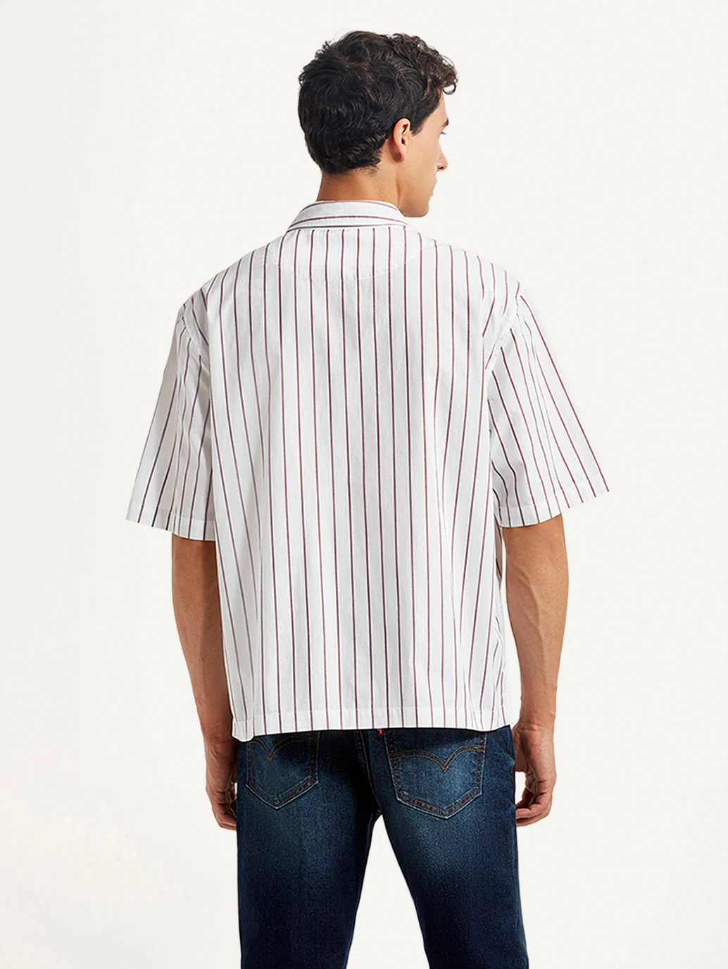 Men's Striped White Boxy Shirt - Image 3