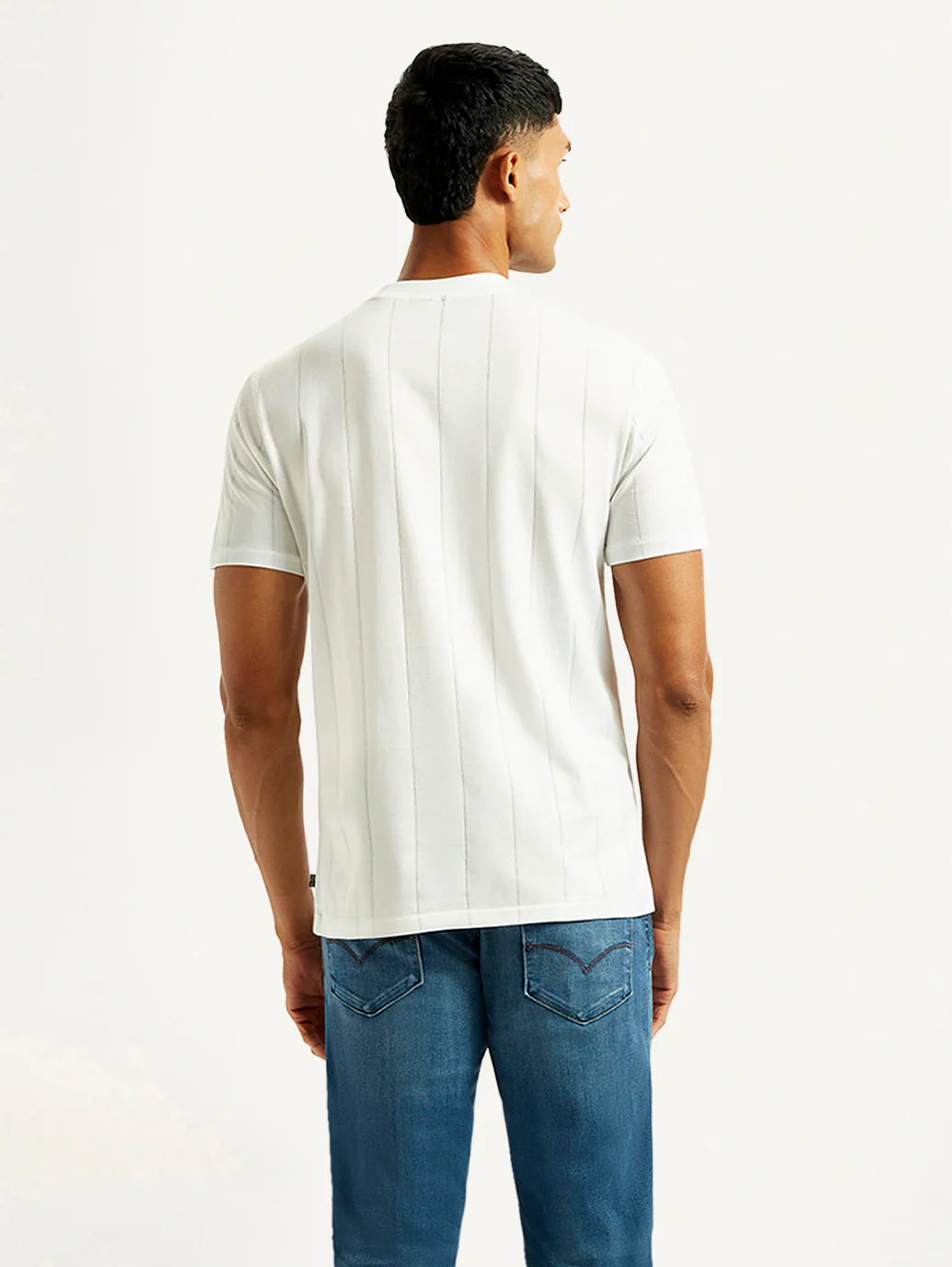 Men's Striped White Crew Neck T-shirt - Image 2
