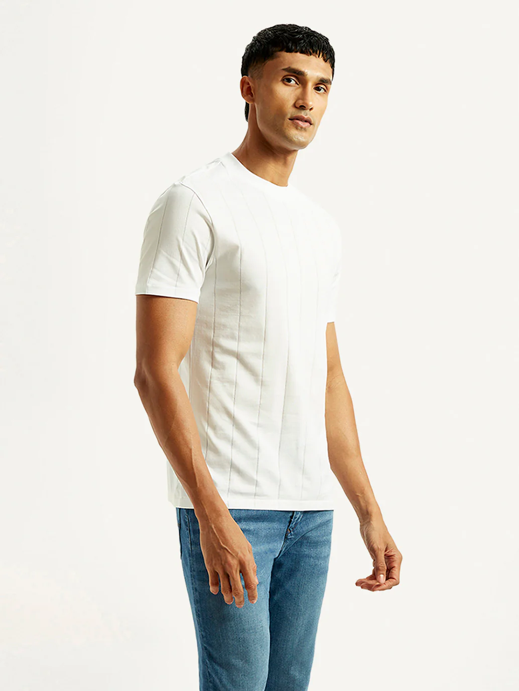 Men's Striped White Crew Neck T-shirt - Image 3