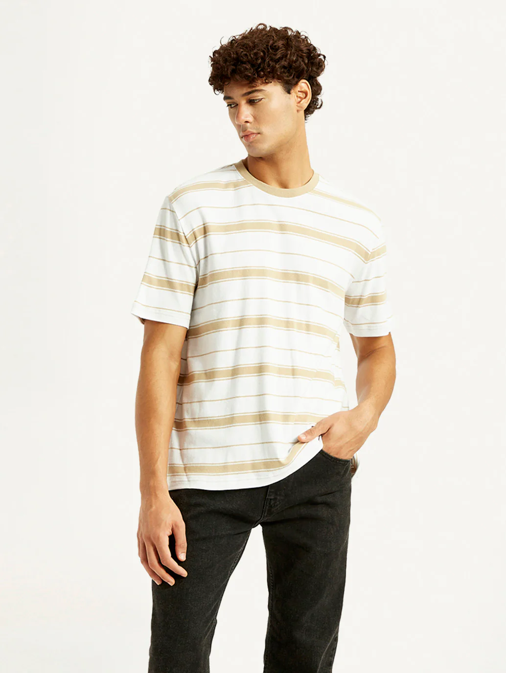 Men's Striped White Crew Neck T-shirt - Image 2