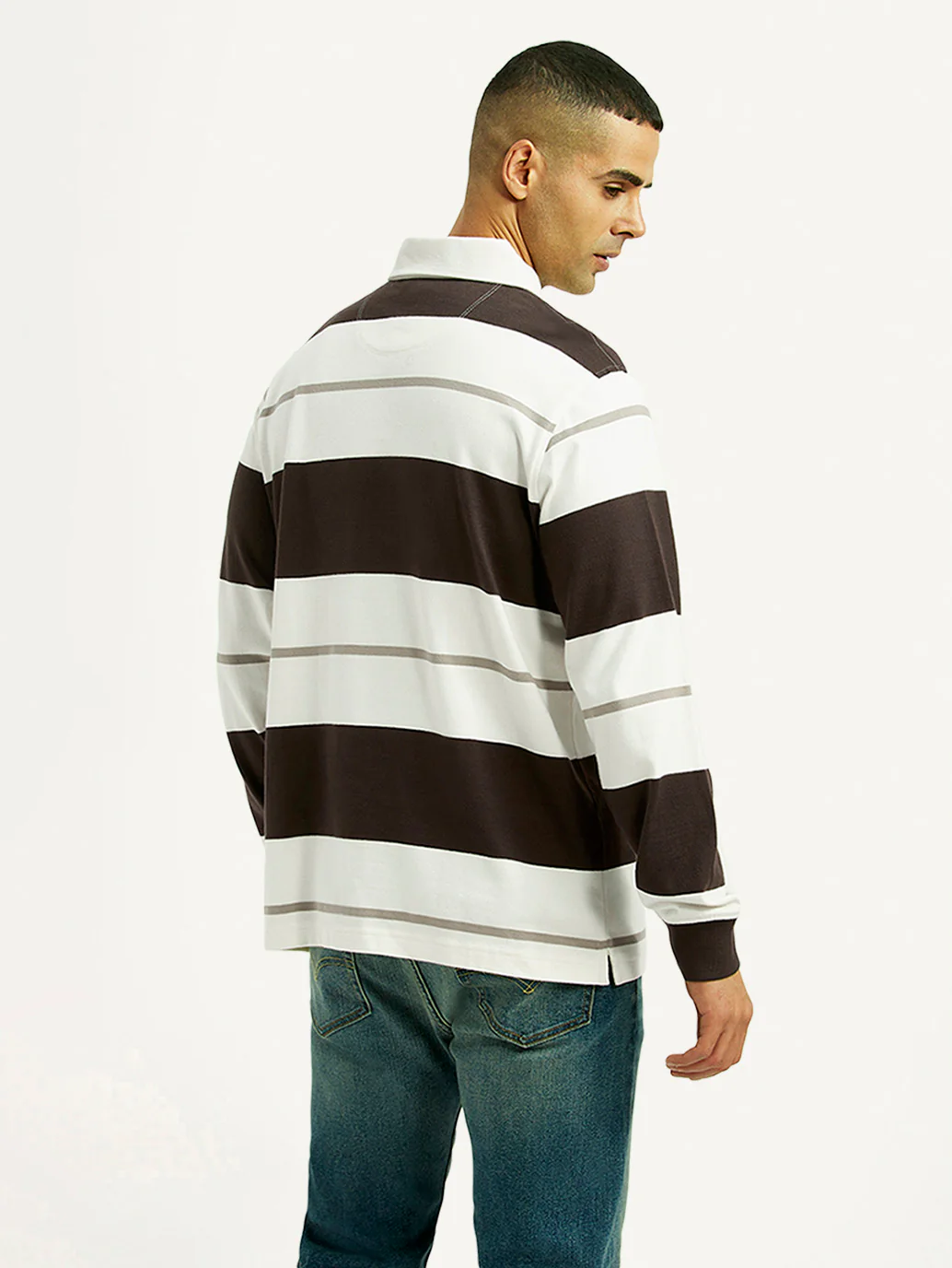 Men's Striped White Polo T-shirt - Image 2