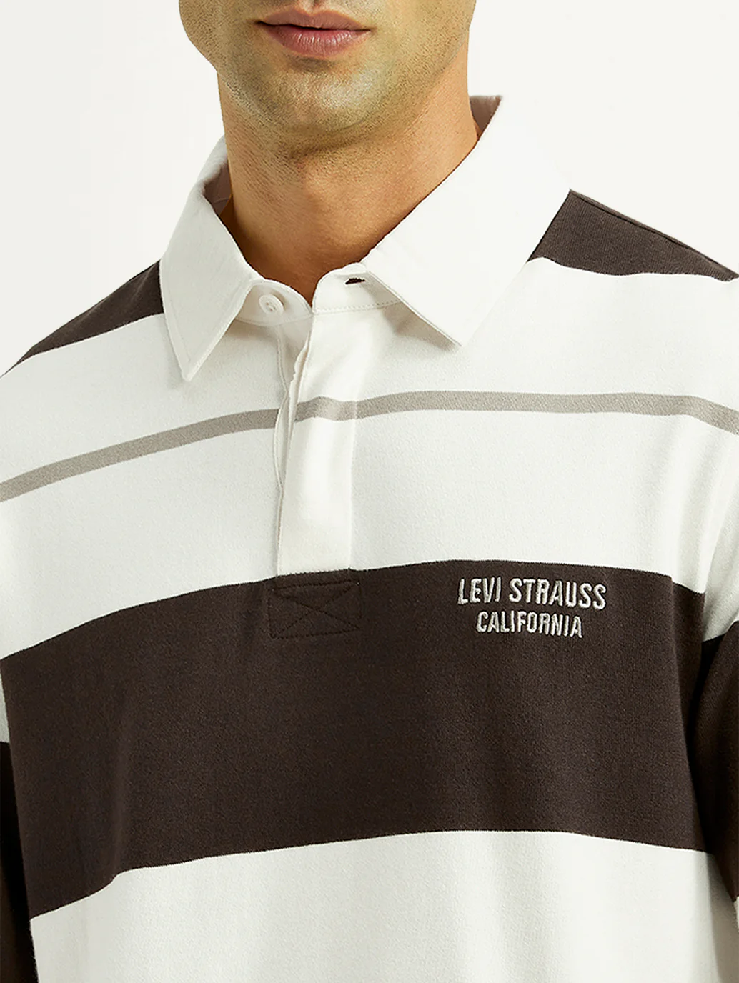 Men's Striped White Polo T-shirt - Image 3