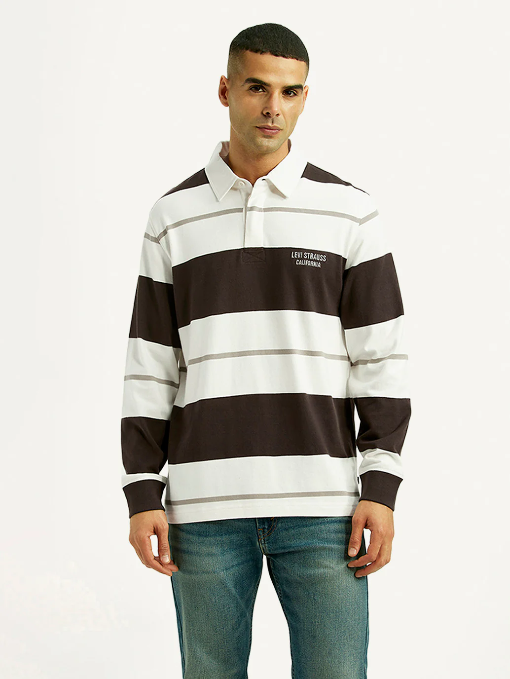 Men's Striped White Polo T-shirt - Image 4
