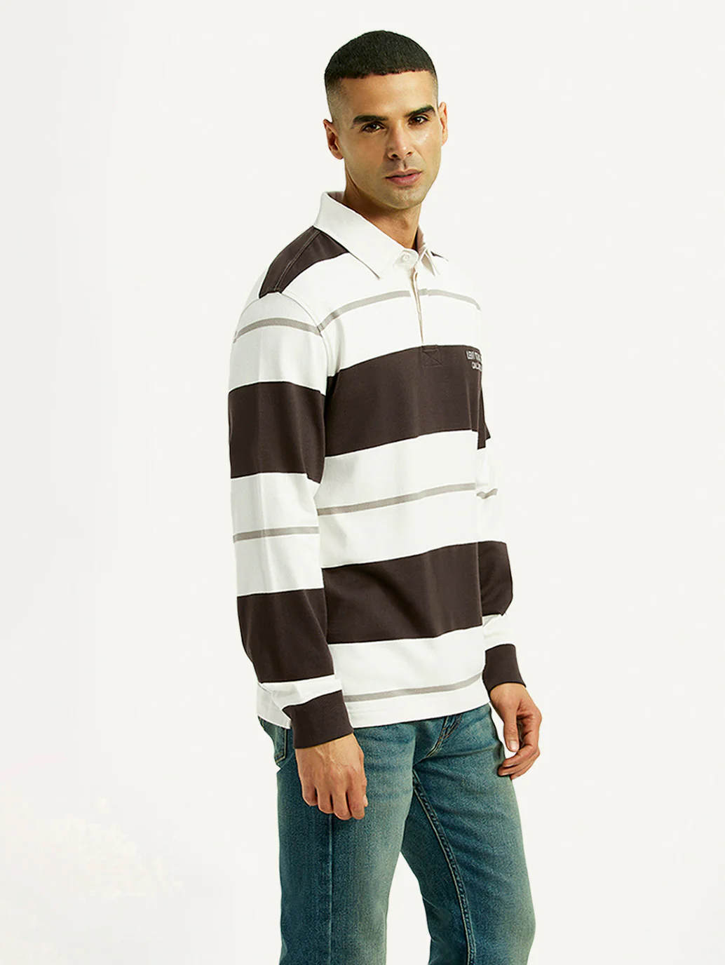 Men's Striped White Polo T-shirt - Image 5