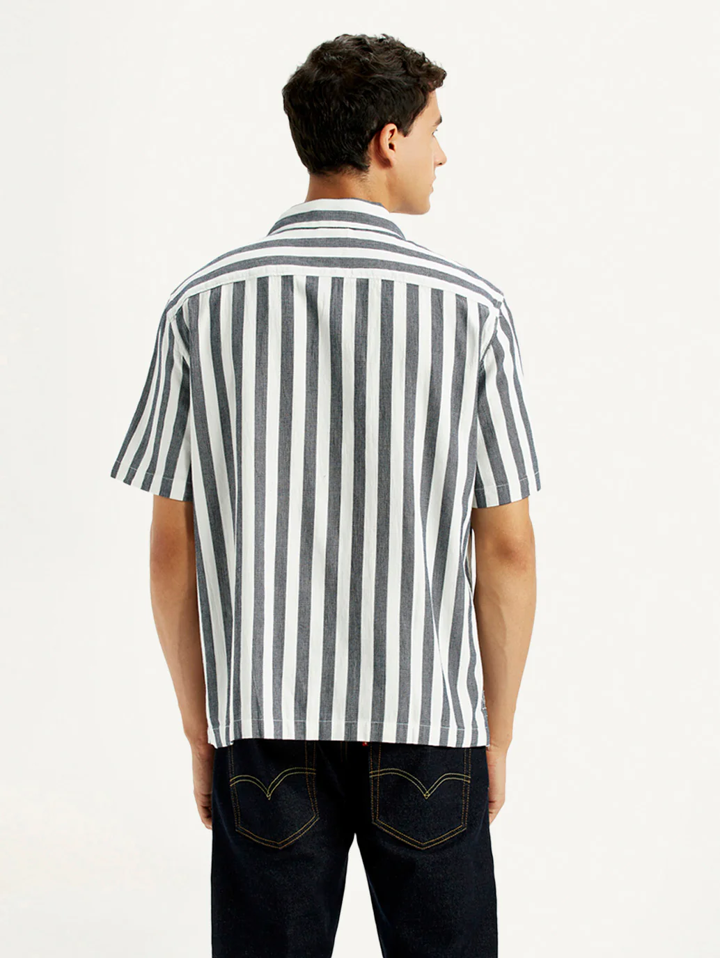 Men's Striped White Slim Fit Camp Shirt - Image 3