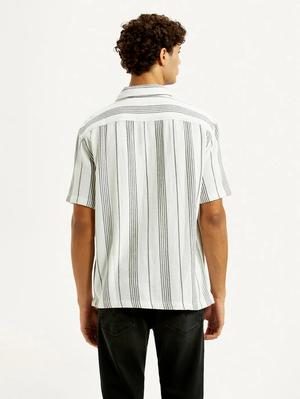 Men's Striped White Slim Fit Camp Shirt - Image 3