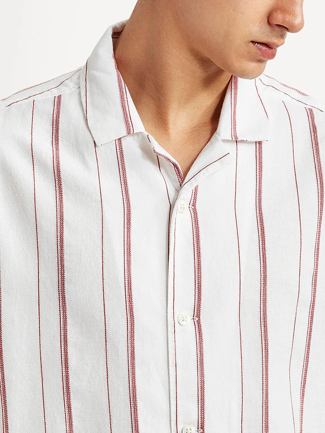 Men's Striped White Relaxed Fit Camp Shirt - Image 3