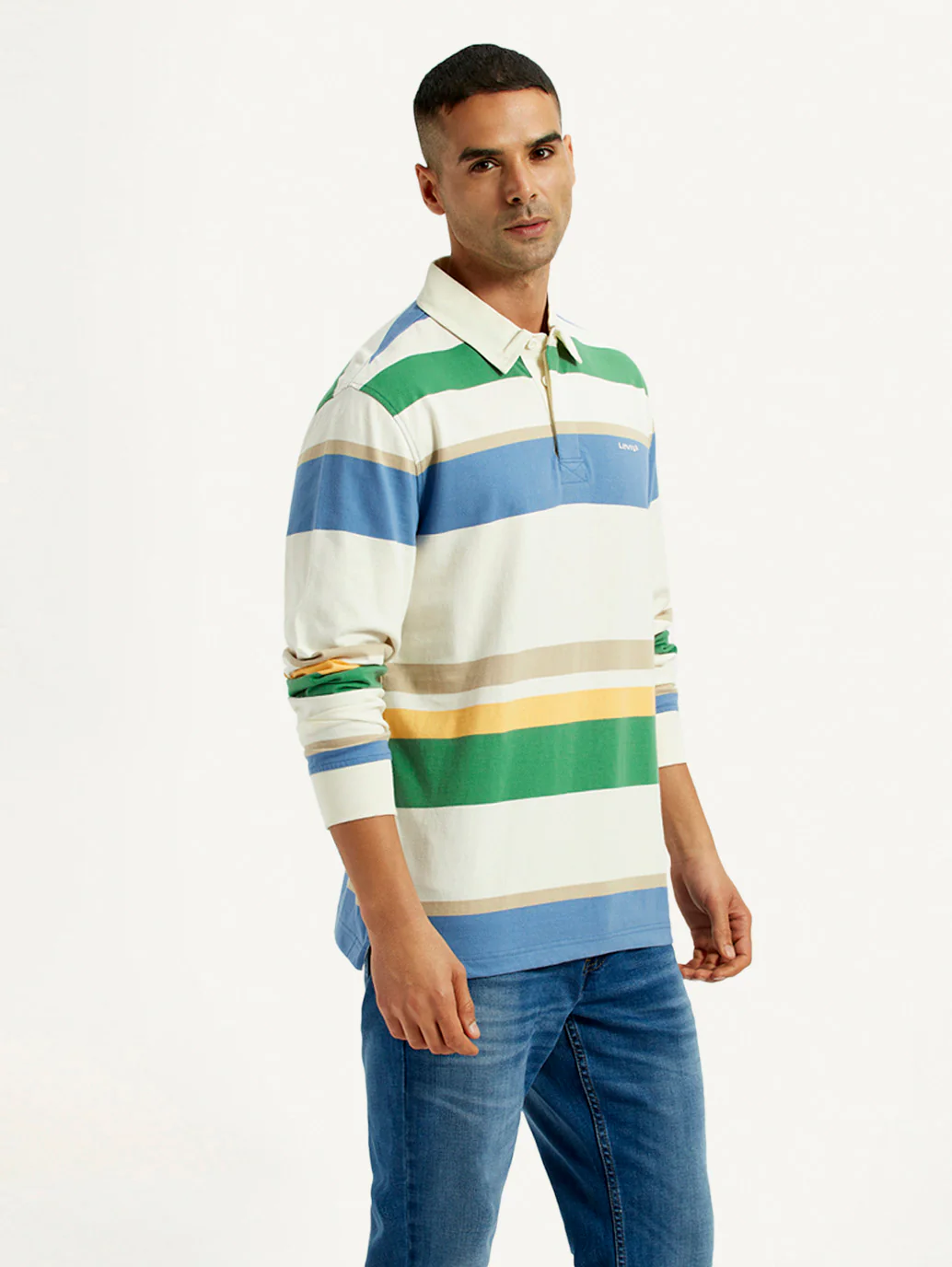 Men's Striped Multi Color Slim Fit Polo T-shirt - Image 3
