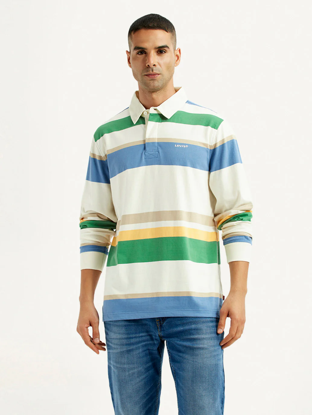 Men's Striped Multi Color Slim Fit Polo T-shirt - Image 5