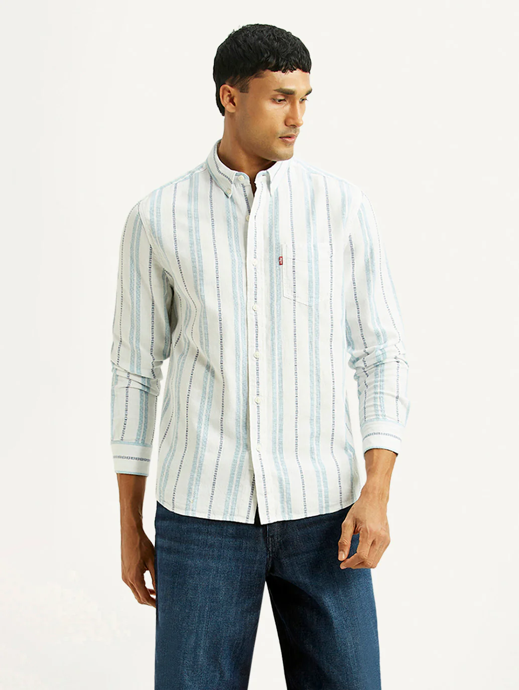 Men's Striped White Slim Fit Shirt