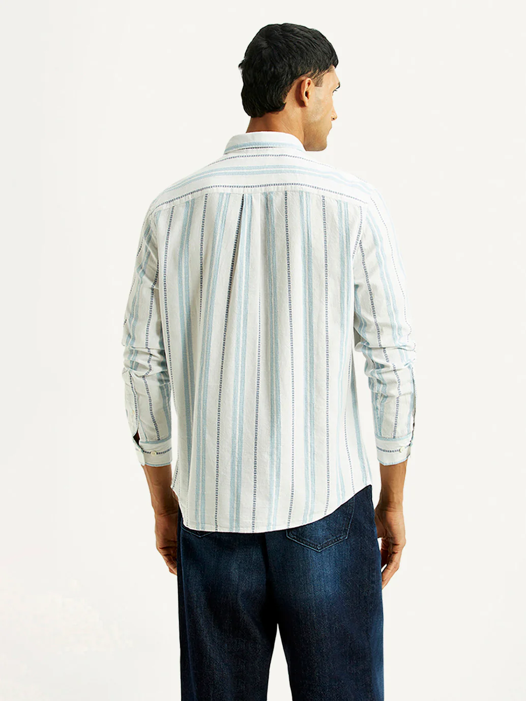 Men's Striped White Slim Fit Shirt - Image 2