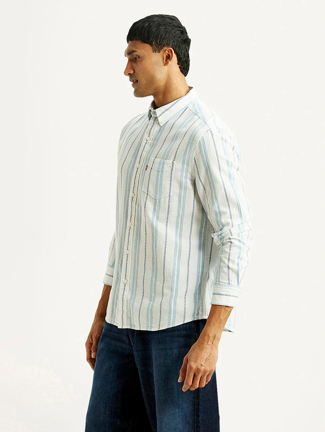 Men's Striped White Slim Fit Shirt - Image 4