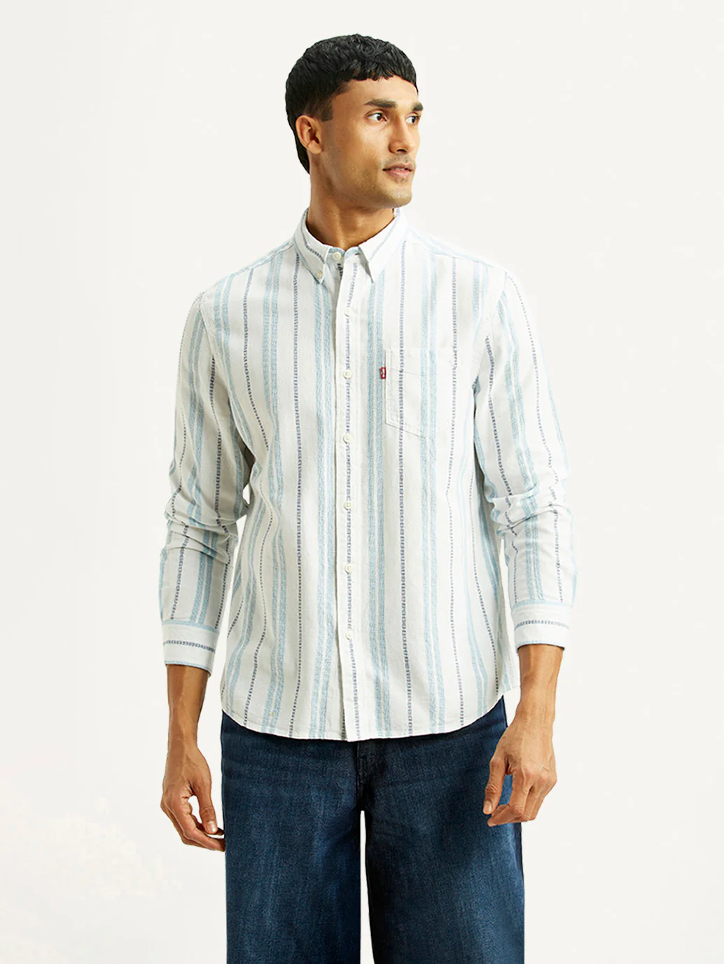 Men's Striped White Slim Fit Shirt - Image 5