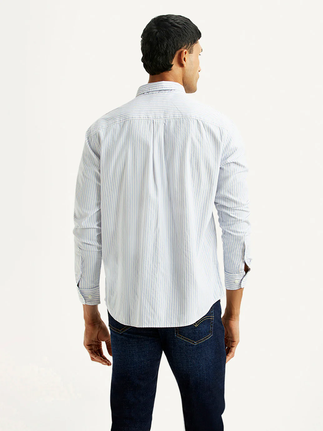 Men's Striped White Slim Fit Shirt - Image 2