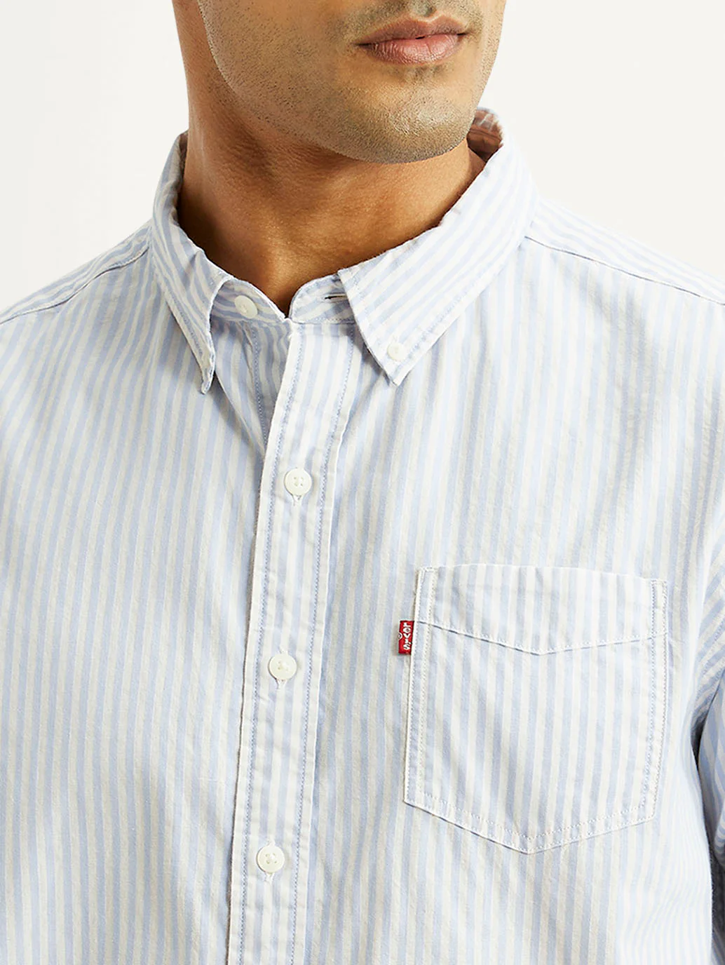 Men's Striped White Slim Fit Shirt - Image 3