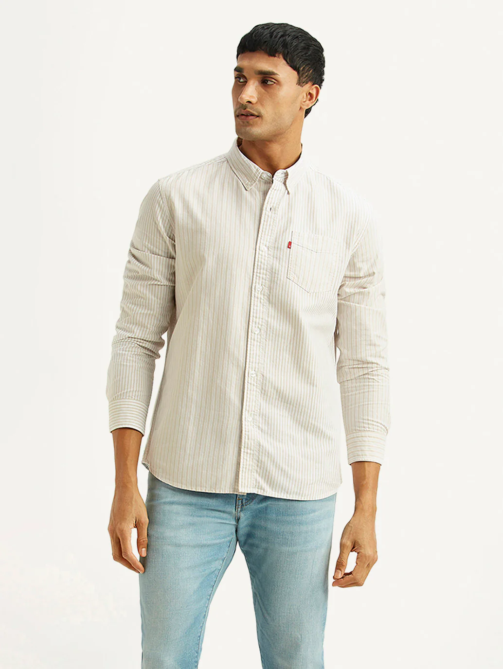 Men's Striped White Slim Fit Oxford Shirt