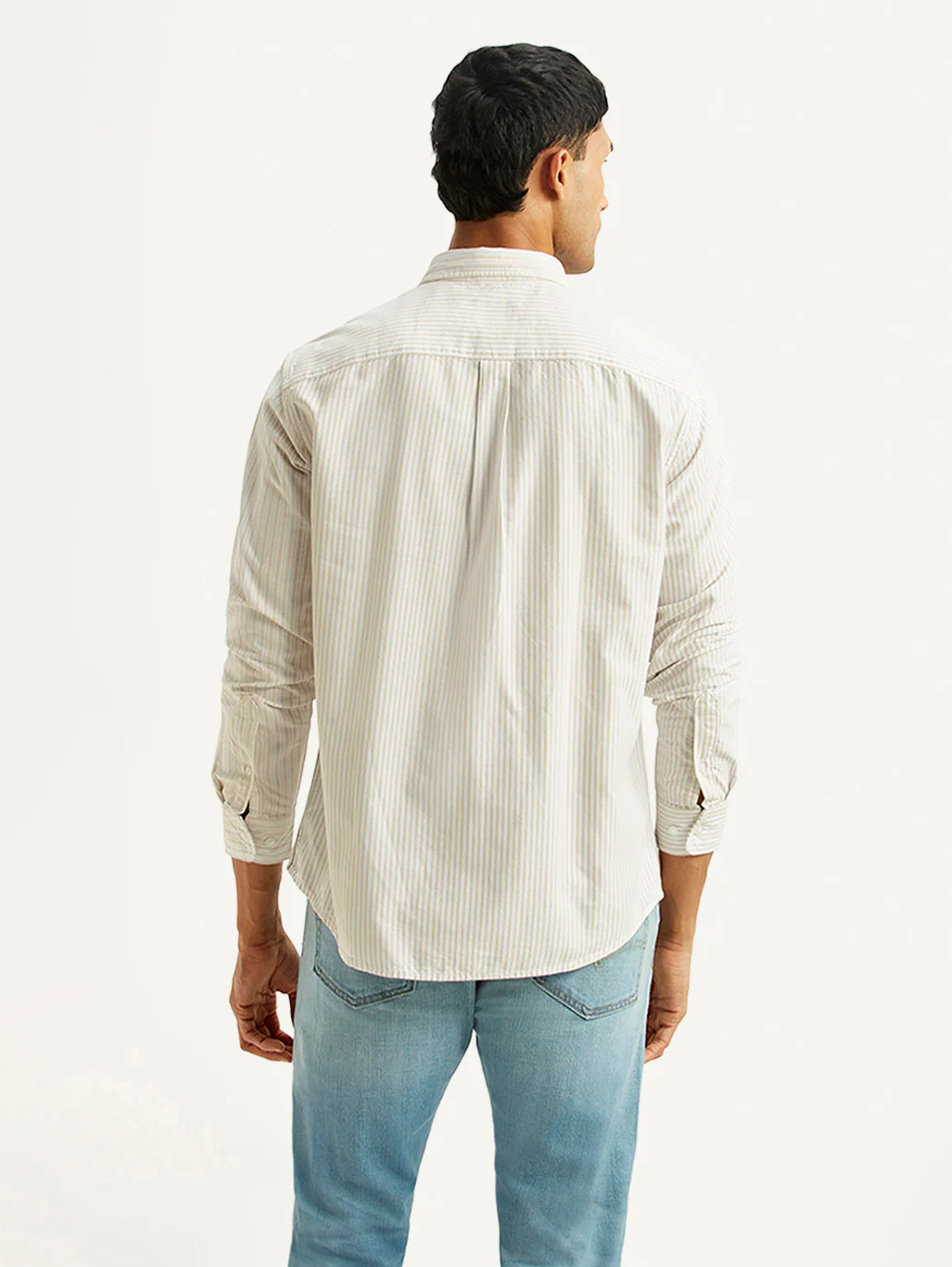 Men's Striped White Slim Fit Oxford Shirt - Image 2