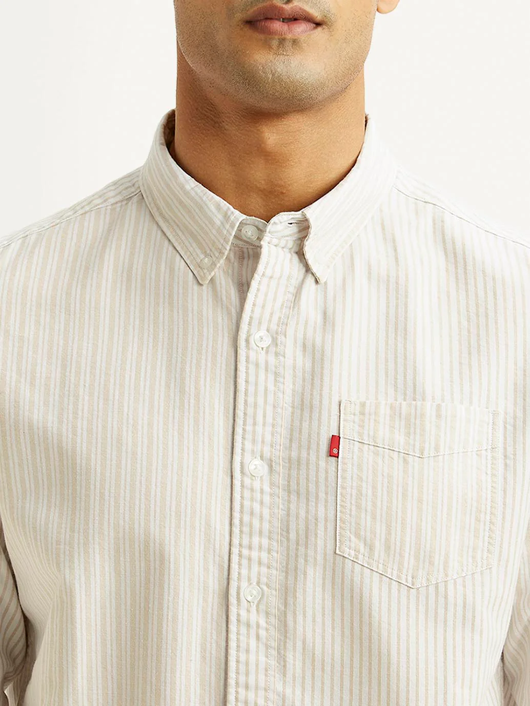 Men's Striped White Slim Fit Oxford Shirt - Image 3