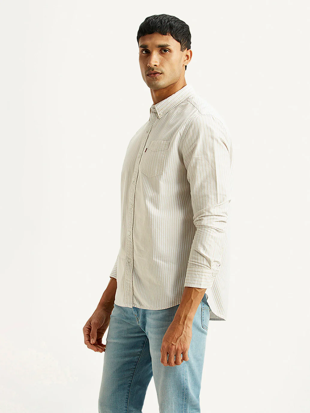 Men's Striped White Slim Fit Oxford Shirt - Image 4