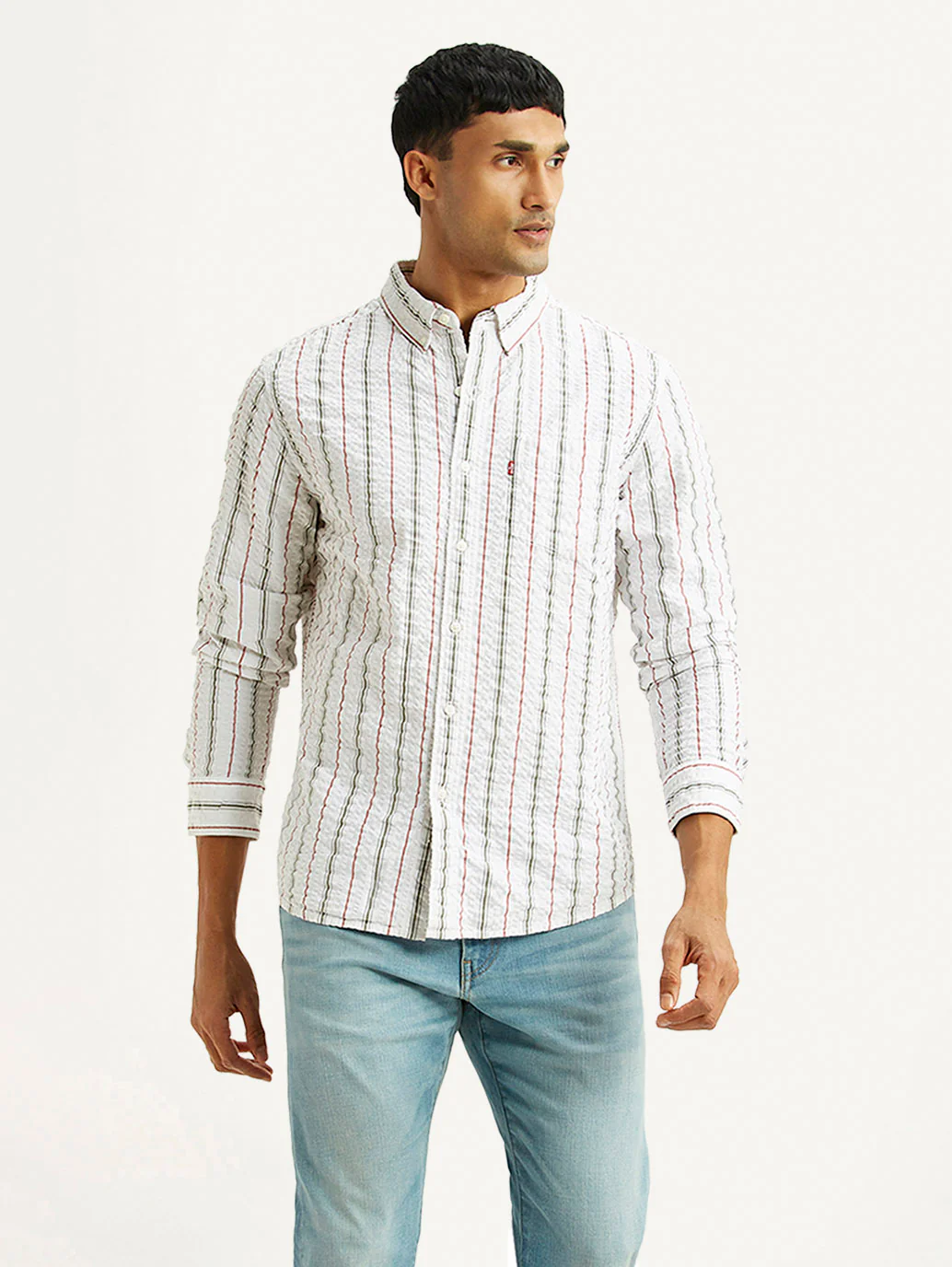Men's Striped White Slim Fit Shirt
