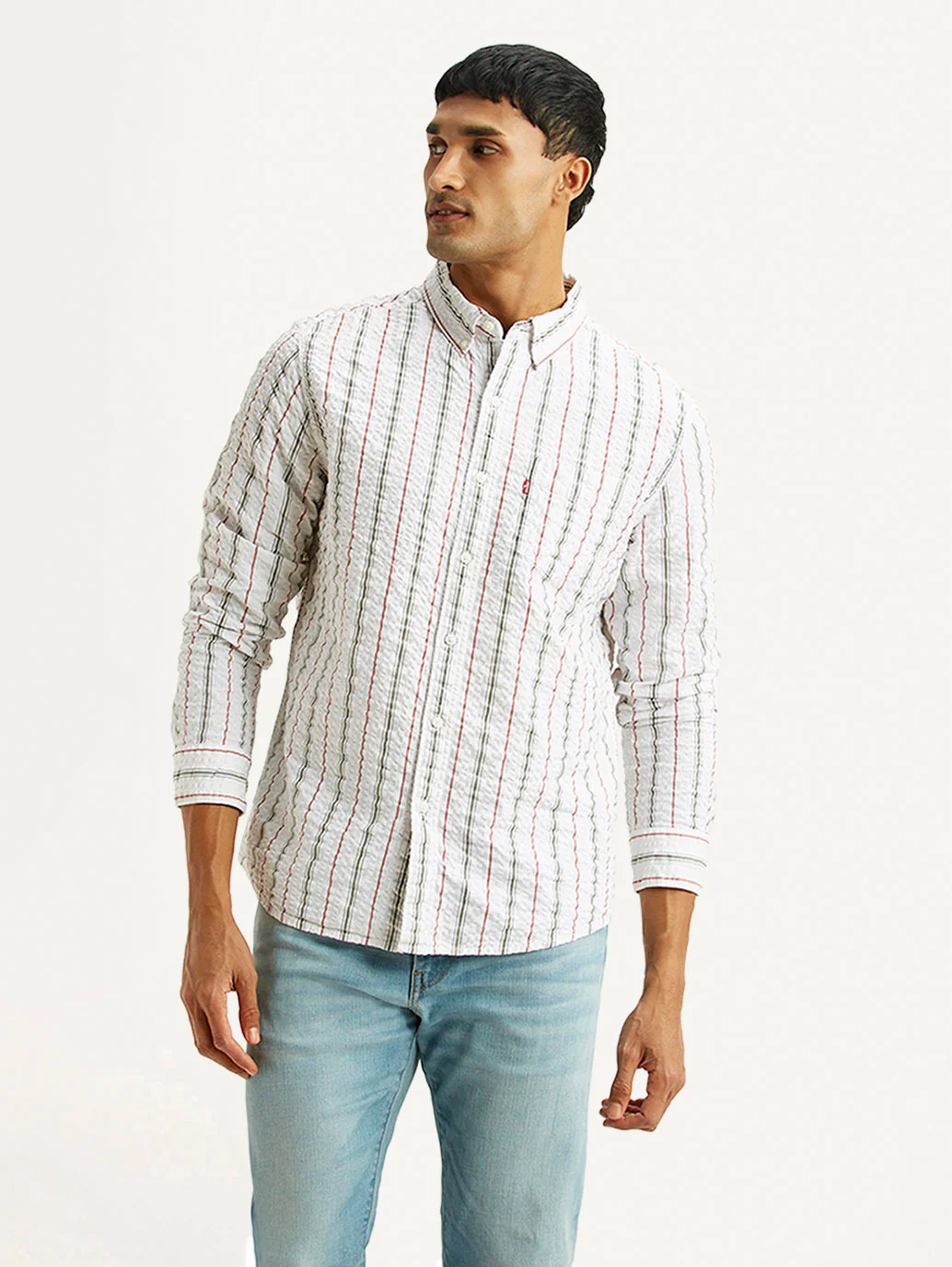 Men's Striped White Slim Fit Shirt - Image 2