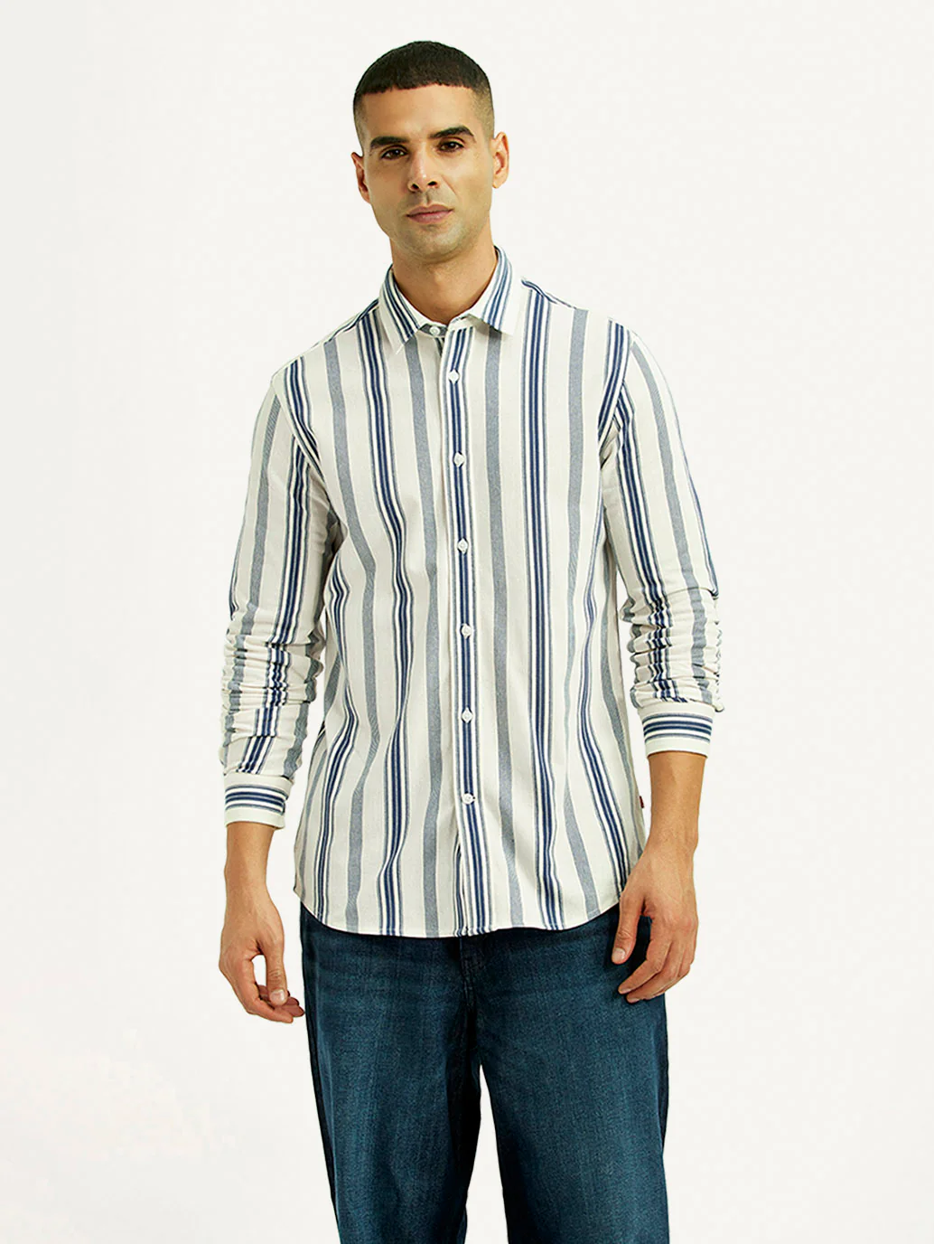 Men's Striped White Slim Fit Shirt - Image 2