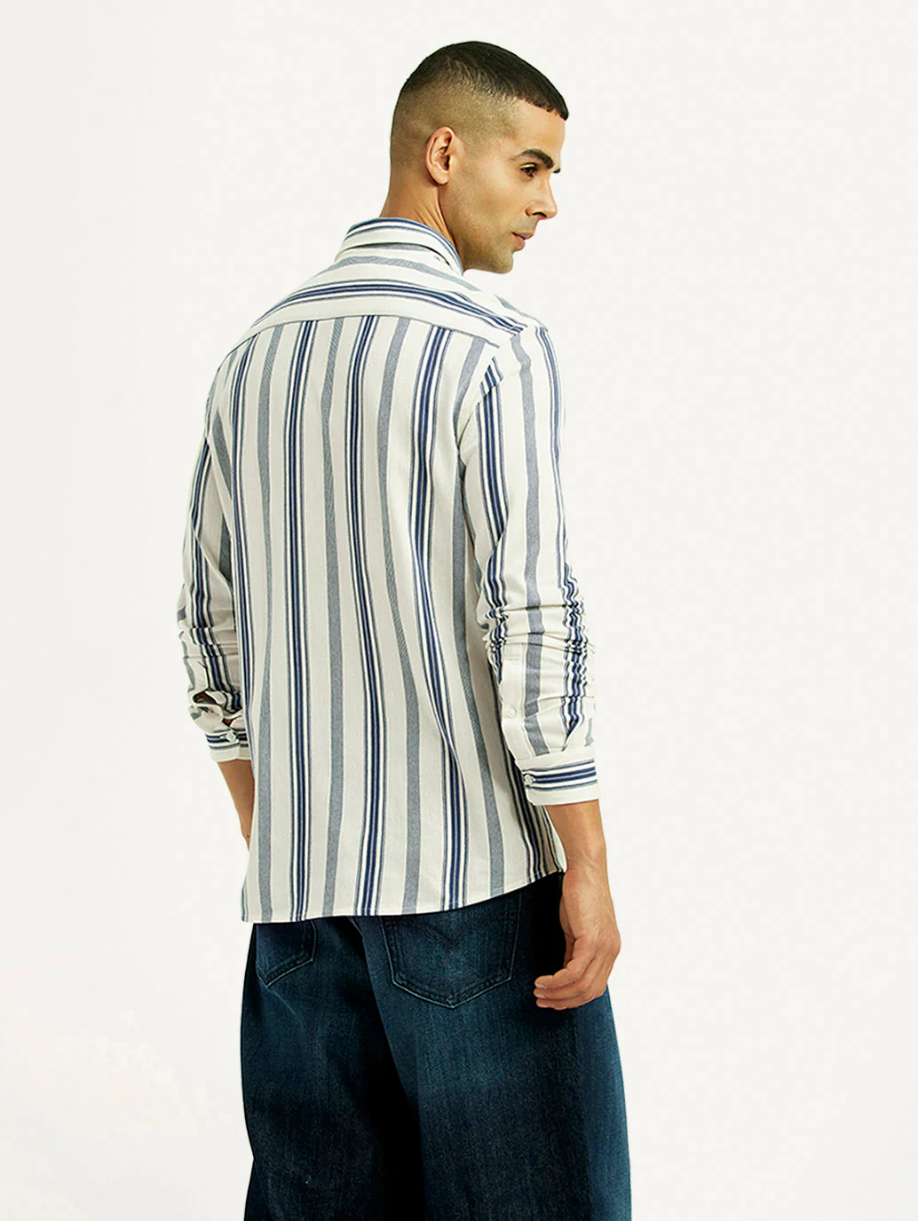 Men's Striped White Slim Fit Shirt - Image 3